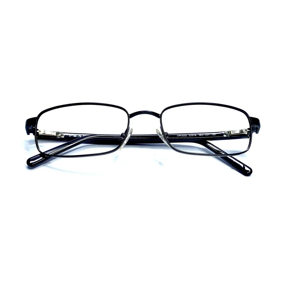 Prada Black Silver Rectangular Metal Glasses Italy VPR60G 1BO101 52 18 135
